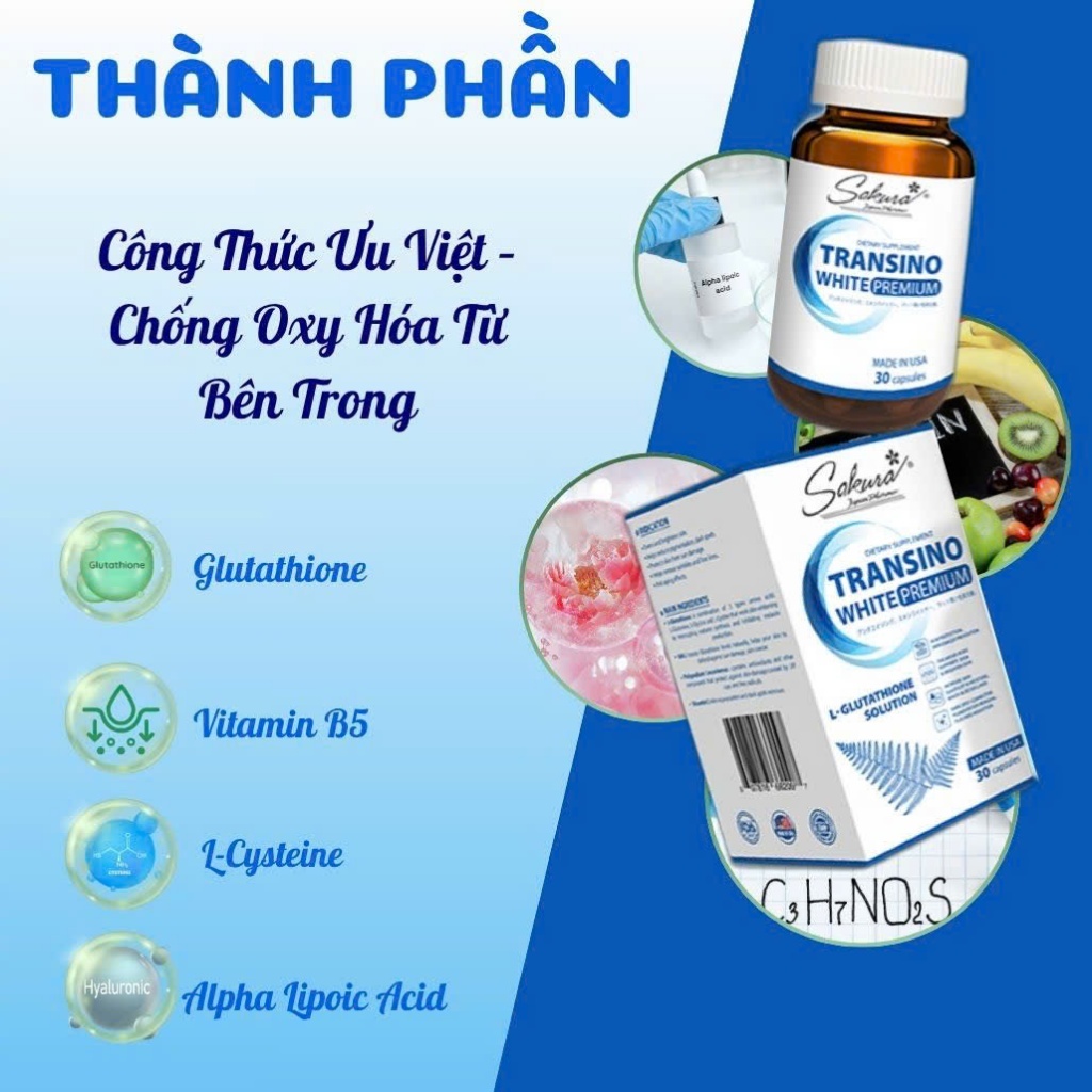 Vin Ung Sakura Transino White  Lm Trng Da, Gim Sm Nm, Ci Thin   Cng Mn, L 30 Vin | Shopee Vit Nam