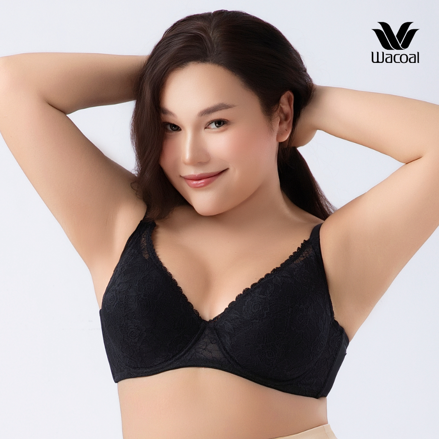 Áo ngực nữ Wacoal ILB4098 không mút nâng ngực nhẹ có gọng chống tuột, Áo lót ren Bigsize dây đeo điều chỉnh - LB4098