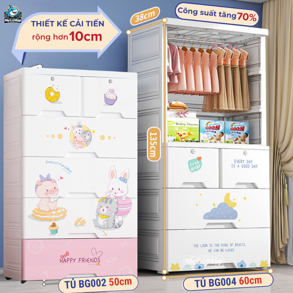 Tủ Nhựa Cho Bé Pakey Chính Hãng, Tủ Quần Áo Trẻ Em Nhiều Ngăn Có Bánh Xe, Mẫu Mới Nhất 2026