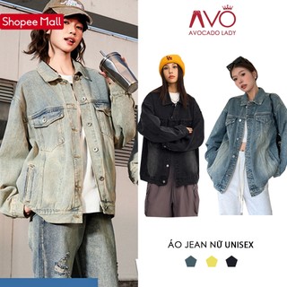 Áo Khoác Jean Bò Nữ Nam Avo Avocado Chất Jean Demin Cao Cấp Đứng From Wash Màu Hot Trend Phong Cách Retro