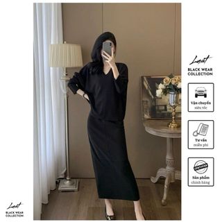 Set đồ nữ thiết kế áo tay lỡ cổ V mix chân váy ôm tôn dáng LUST Set váy thu đông dáng rời Đ184
