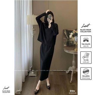 Set đồ nữ thiết kế áo tay lỡ cổ V mix chân váy ôm tôn dáng LUST Set váy thu đông dáng rời Đ184