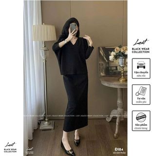 Set đồ nữ thiết kế áo tay lỡ cổ V mix chân váy ôm tôn dáng LUST Set váy thu đông dáng rời Đ184