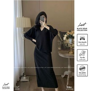 Set đồ nữ thiết kế áo tay lỡ cổ V mix chân váy ôm tôn dáng LUST Set váy thu đông dáng rời Đ184