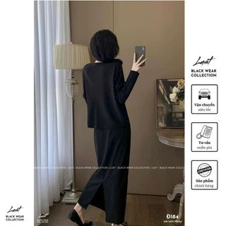 Set đồ nữ thiết kế áo tay lỡ cổ V mix chân váy ôm tôn dáng LUST Set váy thu đông dáng rời Đ184