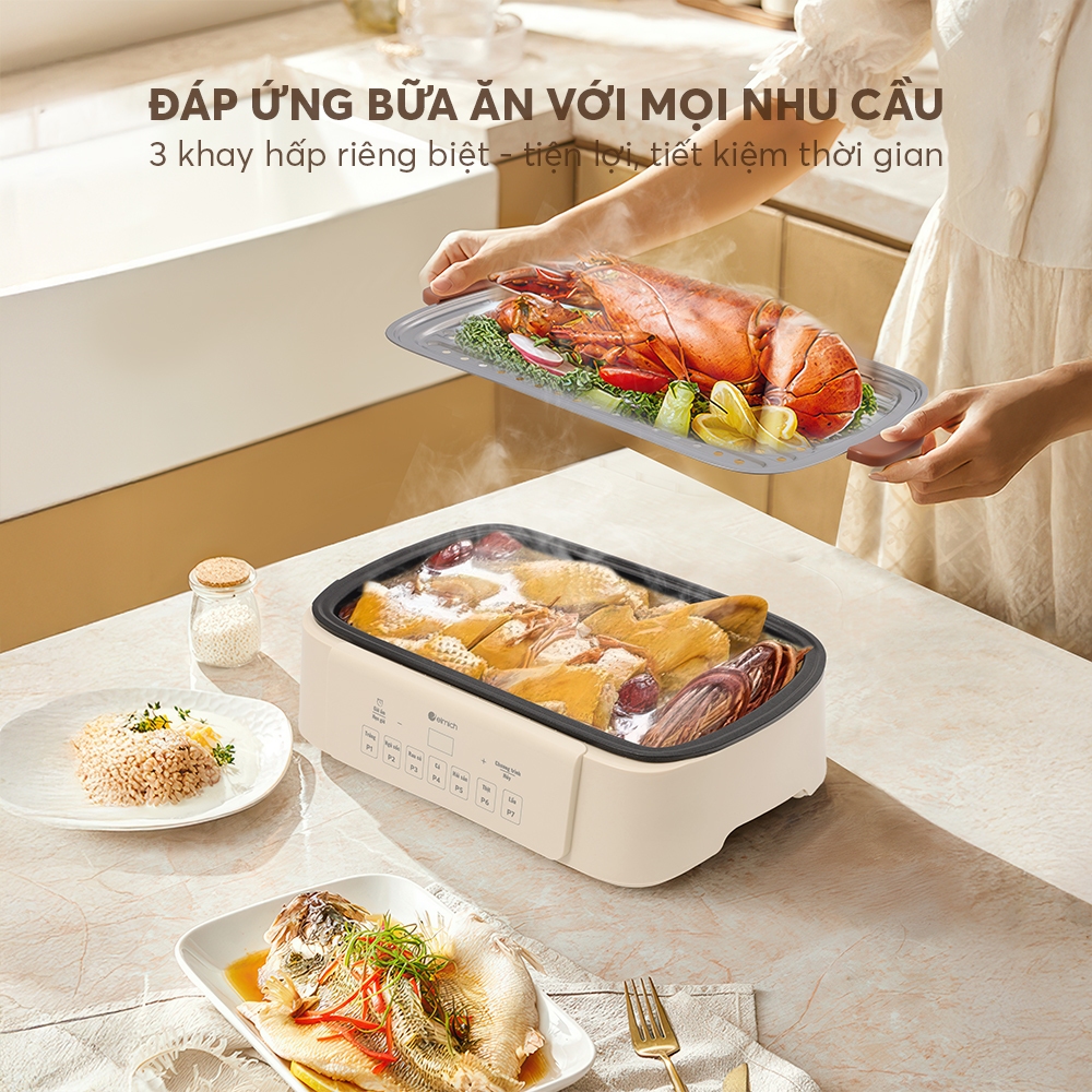 Nồi Lẩu Hấp Điện 3 Tầng Elmich STE-0299 / STE-0300 | 4.5L + 12L | 1700W | Chính Hãng Elmich