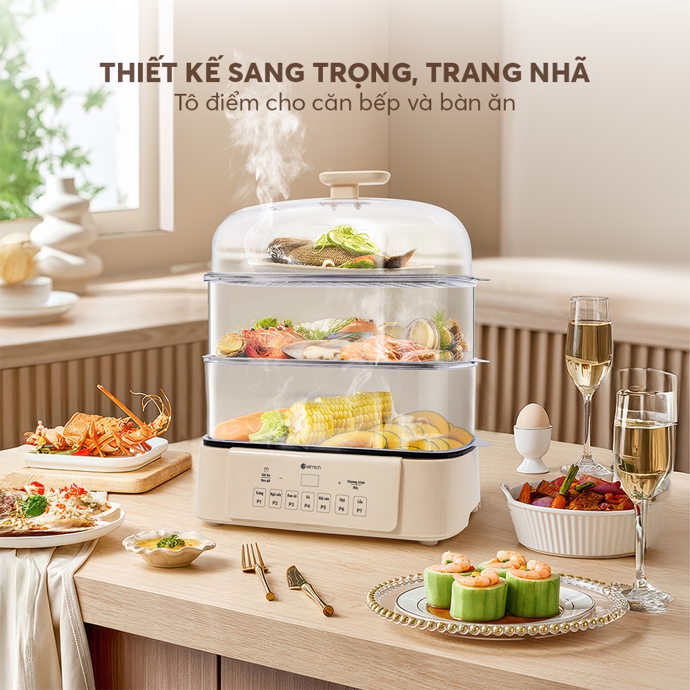 Nồi Lẩu Hấp Điện 3 Tầng Elmich STE-0299 / STE-0300 | 4.5L + 12L | 1700W | Chính Hãng Elmich