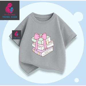 Áo Thun Cộc Tay Cho Bé, Hình Tập Sách Cột Nơ Đáng Yêu, Vải Thun Cotton Thoáng Mát Mềm Mịn (M 322)