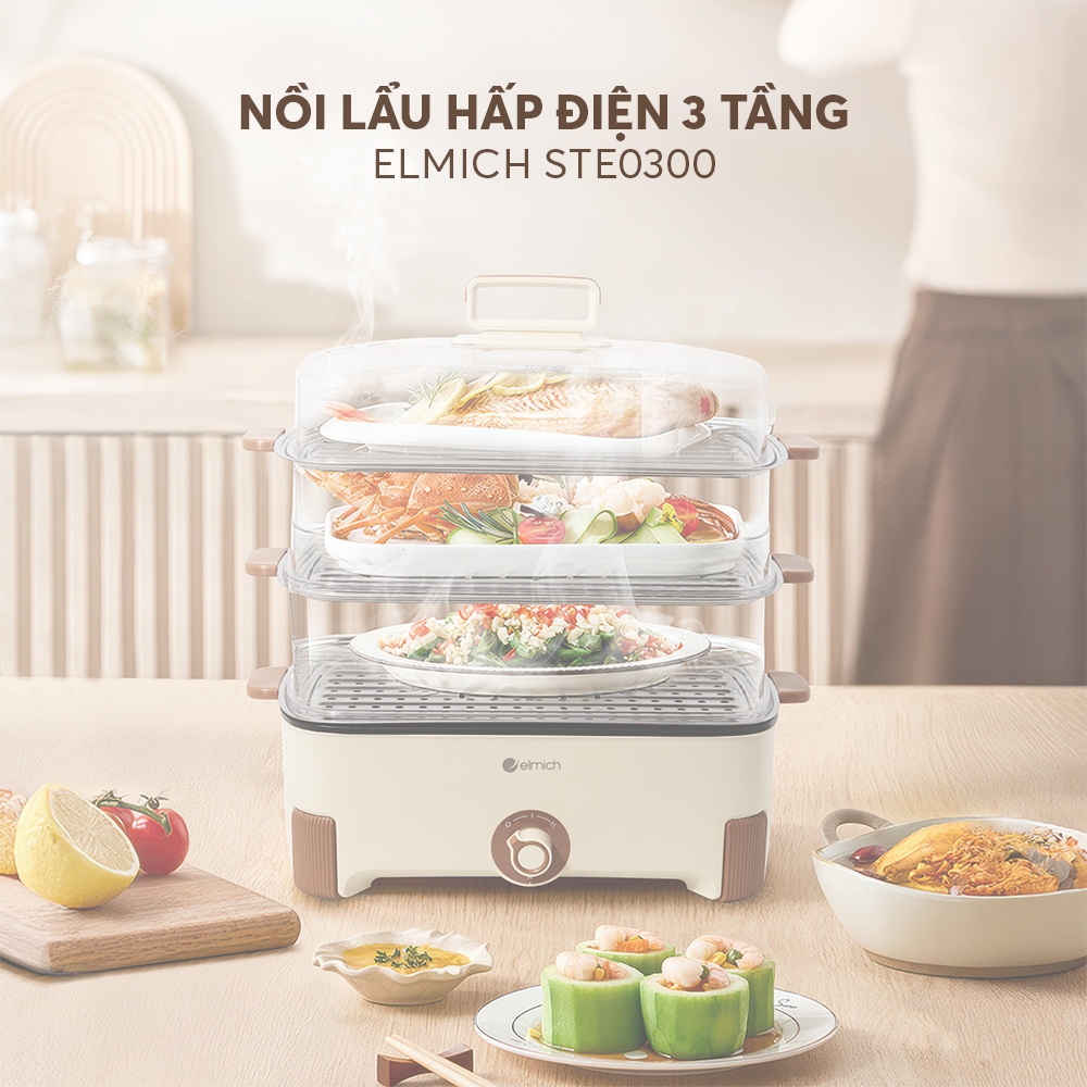 Nồi Lẩu Hấp Điện 3 Tầng Elmich STE-0299 / STE-0300 | 4.5L + 12L | 1700W | Chính Hãng Elmich