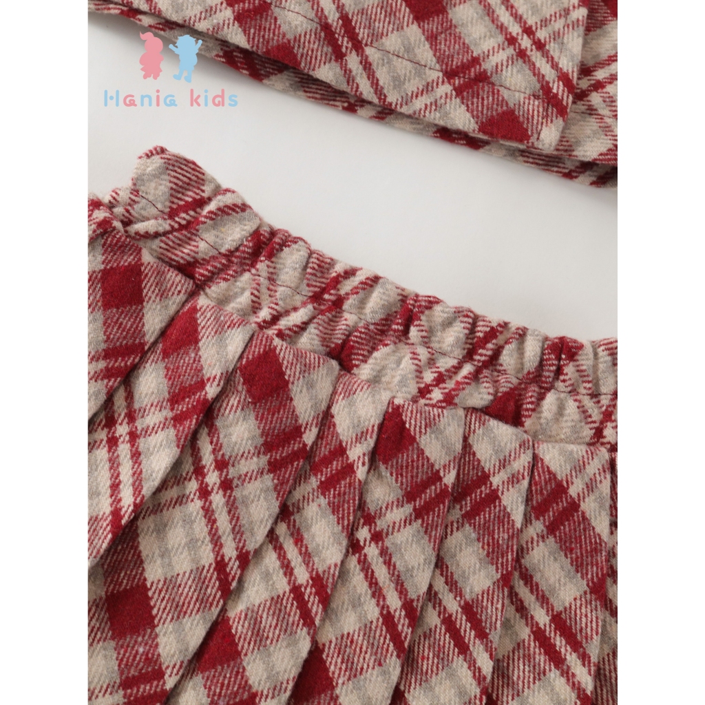 Set Đồ Bộ Bé Gái Hania Kids Áo Choàng Phối Chân Váy Xòe Họa Tiết Kẻ Caro Đỏ Tiểu Thư Dễ Thương