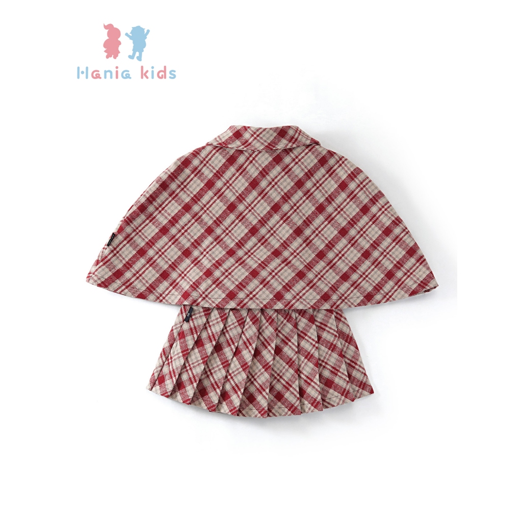 Set Đồ Bộ Bé Gái Hania Kids Áo Choàng Phối Chân Váy Xòe Họa Tiết Kẻ Caro Đỏ Tiểu Thư Dễ Thương