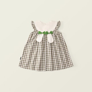 Váy Bé Gái Caro Cổ Bèo Thêu Thỏ Dễ Thương, Chất Cotton Thoáng Mát Mùa Hè