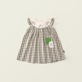 Váy Bé Gái Caro Cổ Bèo Thêu Thỏ Dễ Thương, Chất Cotton Thoáng Mát Mùa Hè