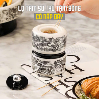 Lọ tăm sứ phong cách Châu Âu MUEN STYLE sang trọng | Ống cắm tăm bông đa năng | Lọ tăm sứ có nắp đậy