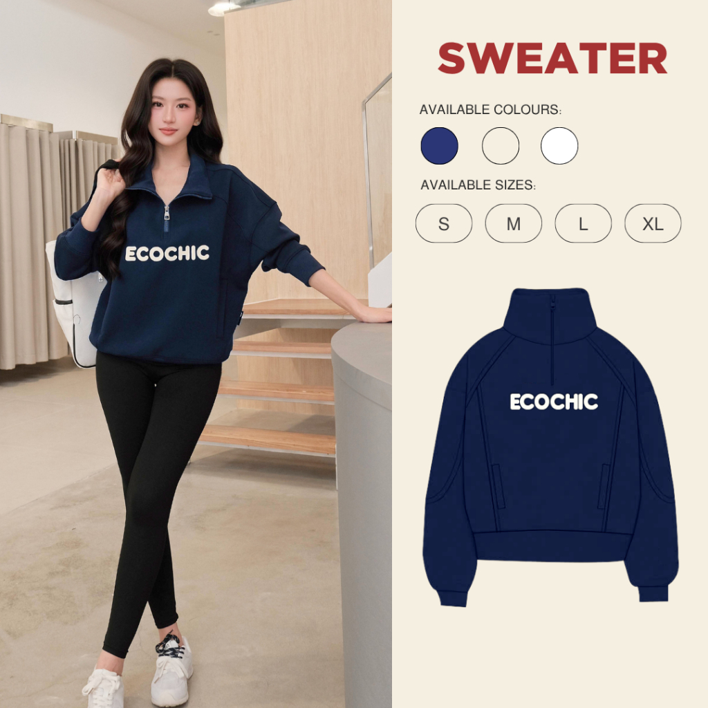 Áo Sweater Nỉ ECOCHIC HALFZIP SWEATSHIRT VERSION 1 + 2 Chất Liệu Cao Cấp  Nam Nữ Unisex B088 B188