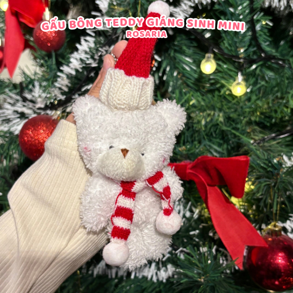 Gấu bông Teddy Mini Giáng Sinh đội mũ len, đeo khăn quàng cổ. Quà tặng noel ý nghĩa Rosaria
