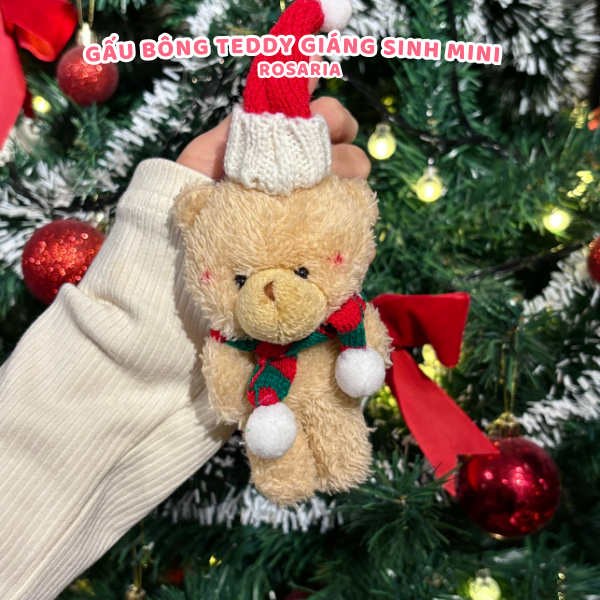 Gấu bông Teddy Mini Giáng Sinh đội mũ len, đeo khăn quàng cổ. Quà tặng noel ý nghĩa Rosaria