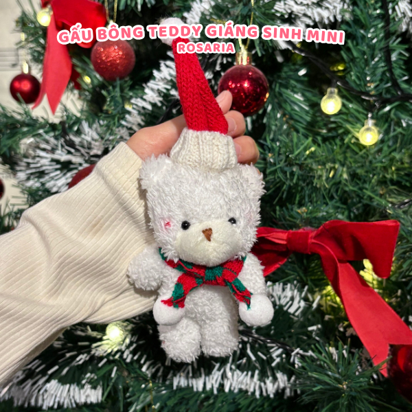 Gấu bông Teddy Mini Giáng Sinh đội mũ len, đeo khăn quàng cổ. Quà tặng noel ý nghĩa Rosaria