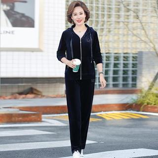 Bộ Quần Áo Nhung Mùa Xuân Thu Giản Dị Cho Mẹ AB28
