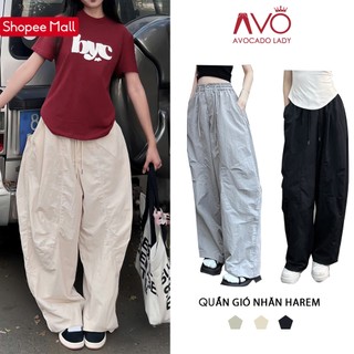 Quần Parachute Harem Ống Rộng Nam nữ Avo Avocado Dáng Thụng Chất Vải Kaki Gió Nhăn Cao Cấp Hot Trend