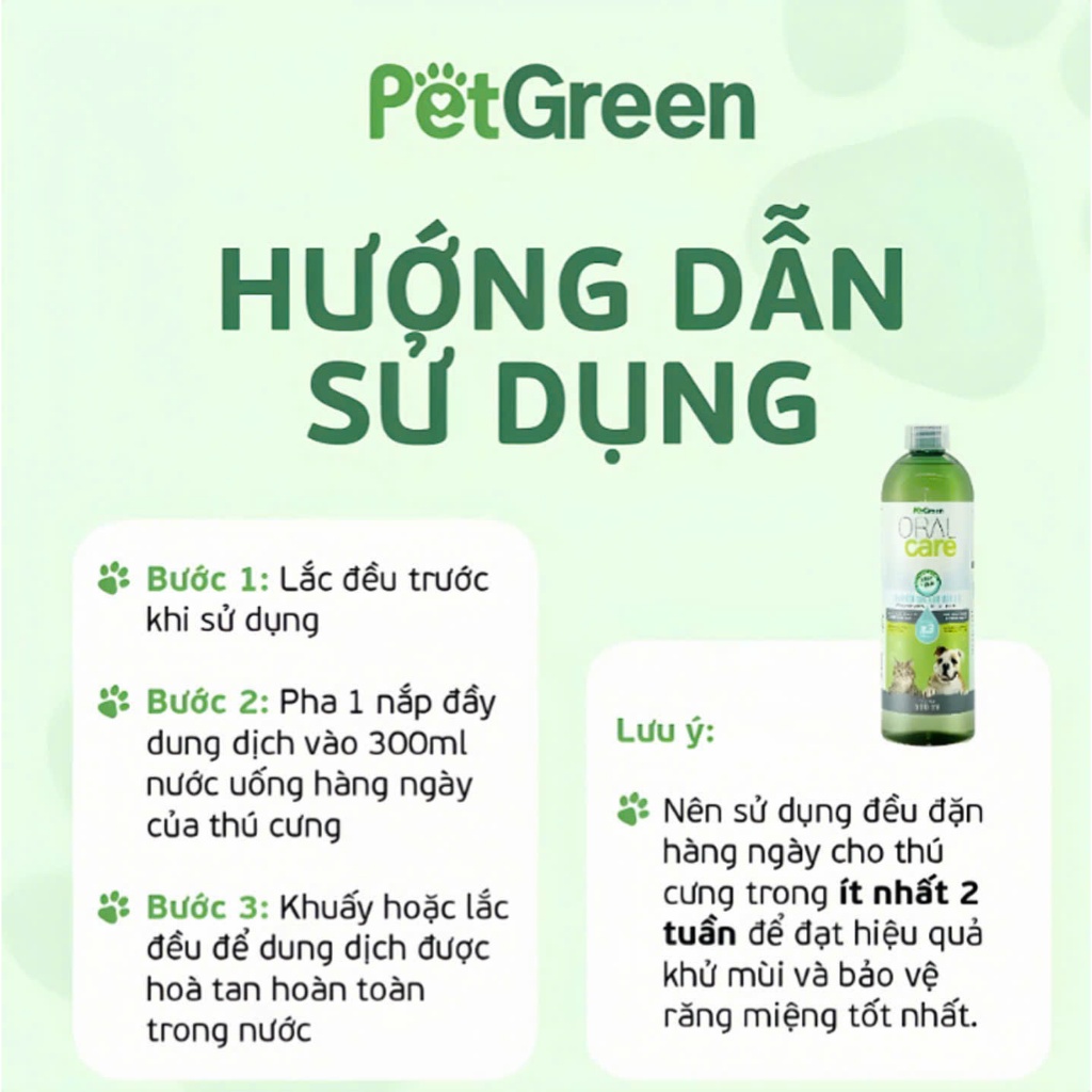 Khử Mùi Răng Miệng Thú Cưng PetGreen Oral Care 100ml - Sạch Răng, Thơm Miệng Từ Bên Trong