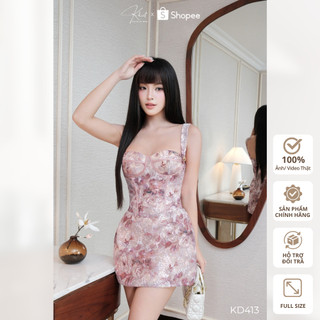 Đầm ren hoa mi Khiết Style dáng ngắn ôm body họa tiết hoa loang pastel phong cách quyến rũ KD413