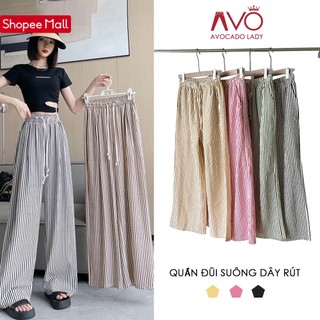 Quần Vải Dài Kẻ Sọc Ống Suông Rộng Nữ Avo Avocado Chất Liệu Đũi Xốp Dầy Dặn Mềm Mát