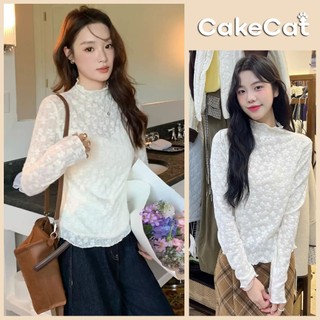 ÁO REN BE CỔ CAO TAY DÀI NỮ CAKECAT– THIẾT KẾ HOA NHẸ NHÀNG, PHONG CÁCH HÀN QUỐC THANH LỊCH