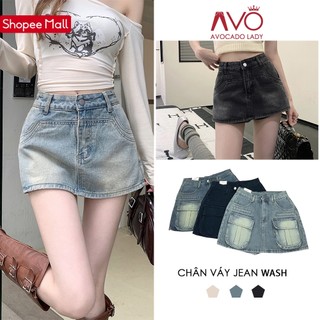 Chân váy Jean bò nữ Avo Avocado cạp cao cực ôm eo tôn dáng kèm quần trong