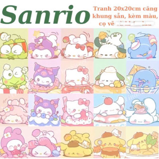 Tranh tô màu theo Sanrio size 20x20cm căng khung sẵn