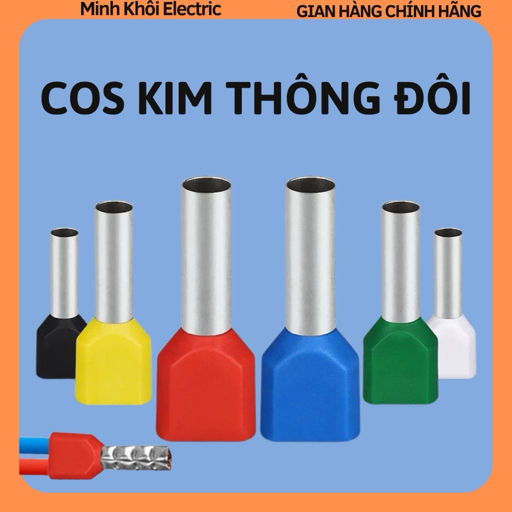 Cos Pin Rỗng Đôi túi 100c, Cos kim đôi, cốt kim thông, đầu cốt bấm dây Cao Cấp