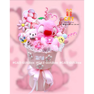Set quà sinh nhật Stitch hồng, quà bánh kẹo màu hồng, gấu bông Stitch hồng, bó hoa bánh kẹo, quà tặng bạn gái, bé gái