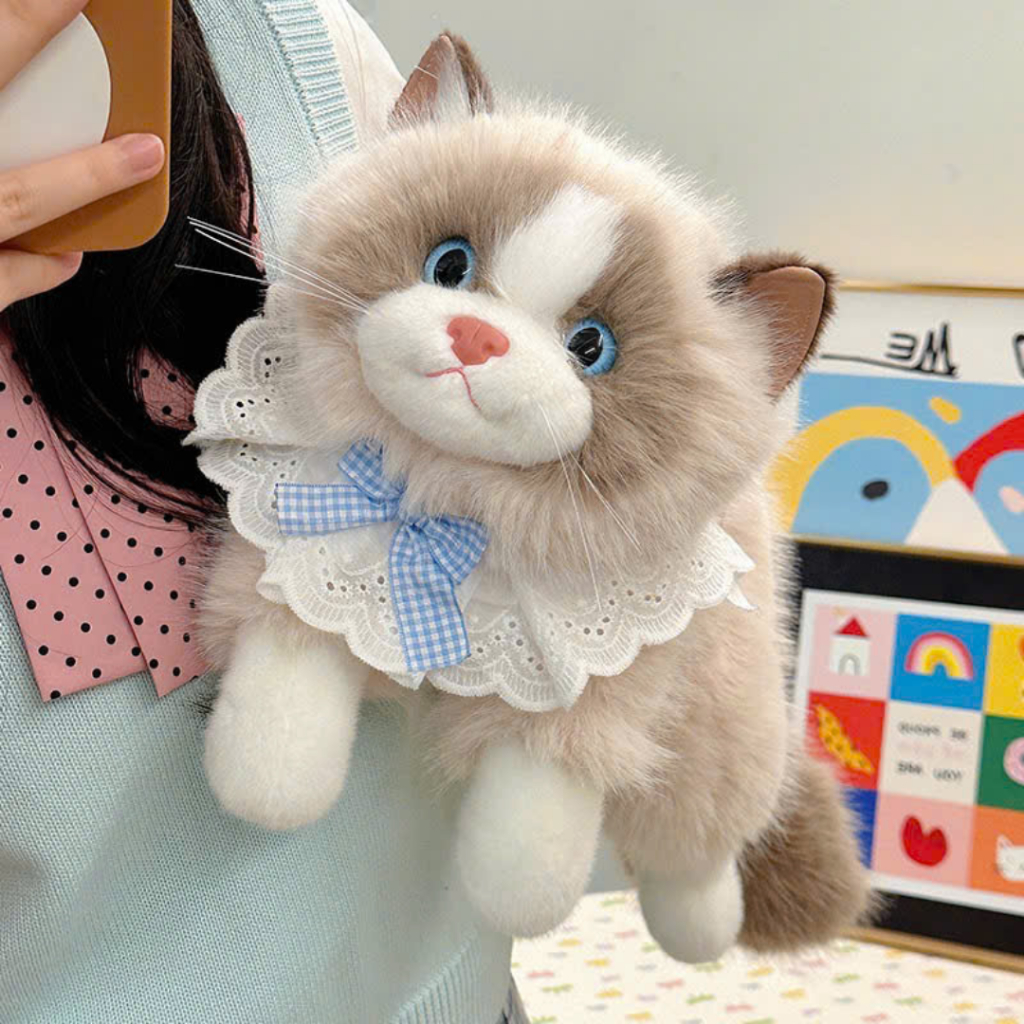 Gấu Bông Con Mèo Giống Thật Lông Dài Mềm Mại Có Phát Tiếng Kêu Làm Gấu Ôm, Ngủ Cho Bạn Gái,Cho Bé Ngày Sinh Nhật,Noel