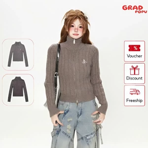 Áo len nữ GRADPOPU cổ cao khóa kéo phong cách Hàn Quốc, dáng suông thời trang thu đông AK118