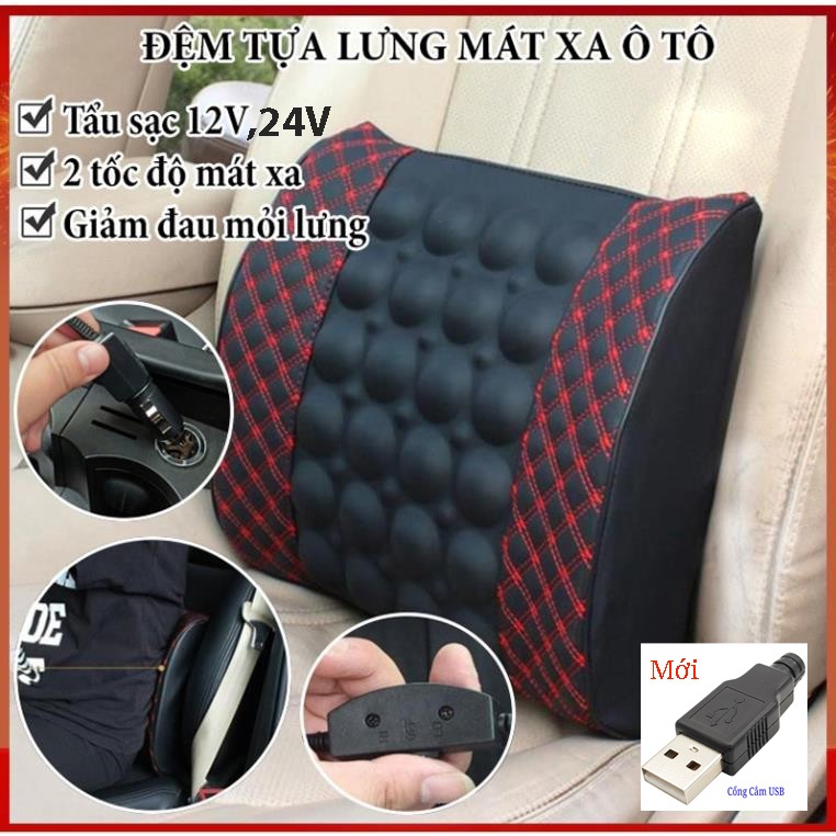 Gối Tựa Lưng Massage Ô Tô - Đệm Massage Lưng Gắn Ghế Xe Hơi - Gối Tựa Lưng Mát Xa Dùng Điện 12V & 24V Giảm Đau Cột Sống
