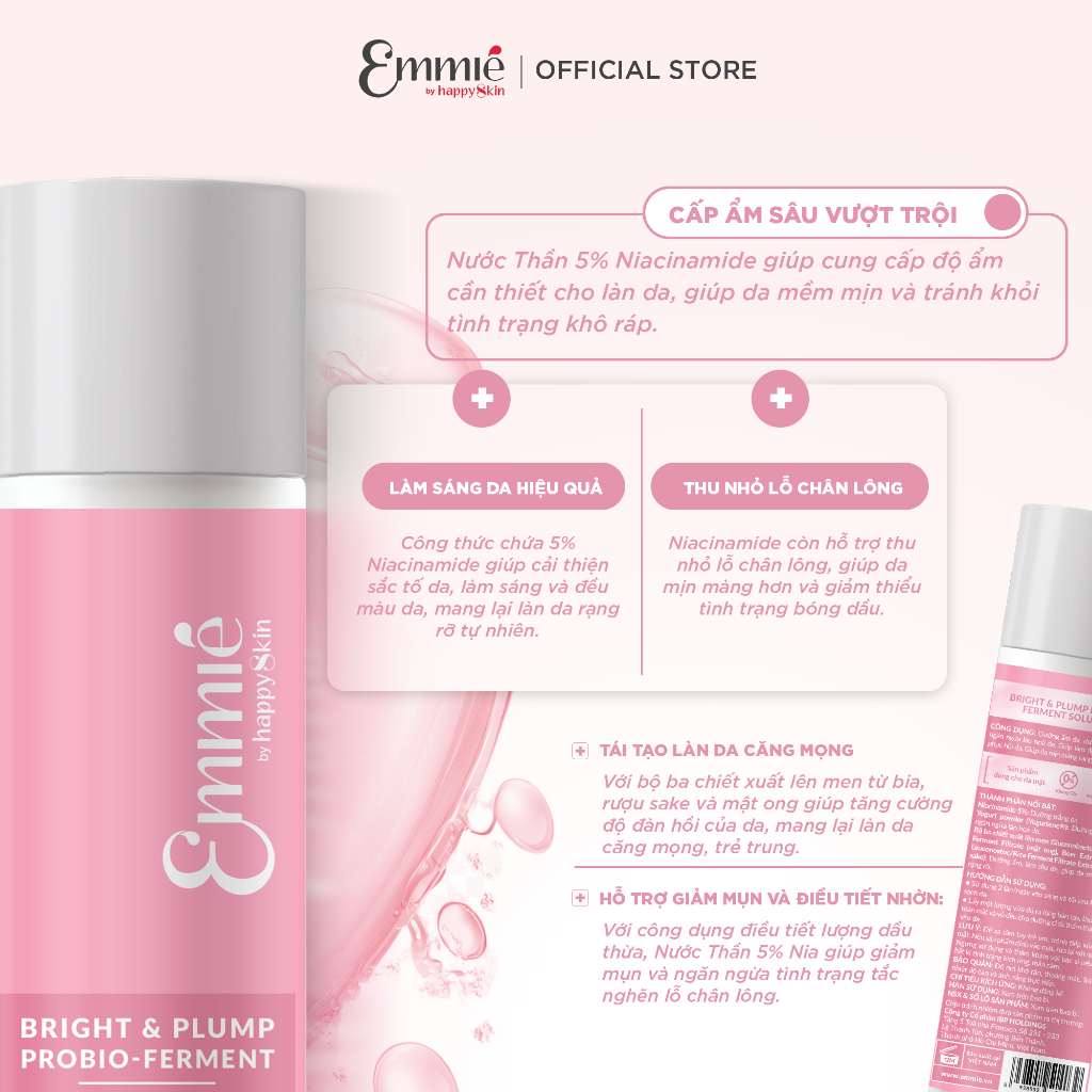 Nước Thần 5% Nia giúp da Căng bóng Sáng mịn - Bright & Plump Probio-Ferment Solution 150ml