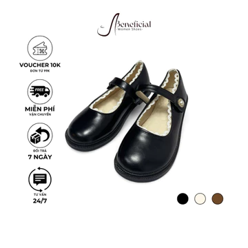Giày búp bê nữ đế bệt 2.5cm, giày bệt nữ quai ngang cài nút ngọc trai, giày nữ đi làm 2026 [TĂNG 1 SIZE]
