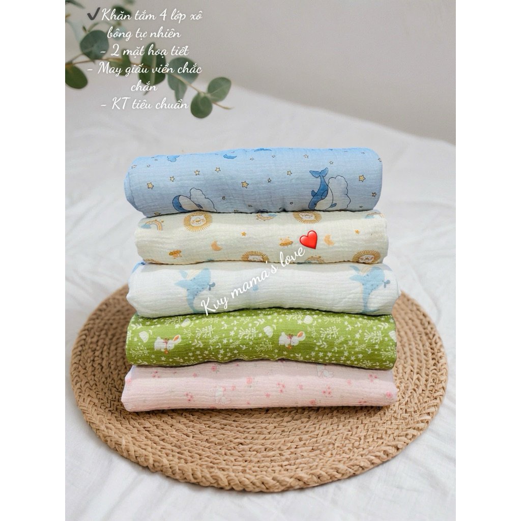 khăn tắm muslin 4 lớp cao cấp cho bé trai, bé gái