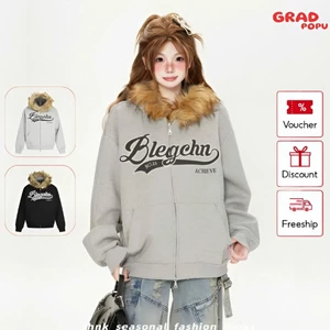 Áo khoác GRADPOPU cổ lông phong cách Mỹ, thiết kế rộng rãi, thời trang thu đông cao cấp AK116