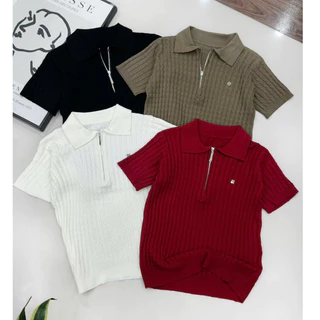 Áo Len Nữ Dệt Kim Cổ Bẻ Tay Ngắn Khóa Kéo FMSTYLE SHOP Form Ôm Nhẹ Tôn Dáng 25100499