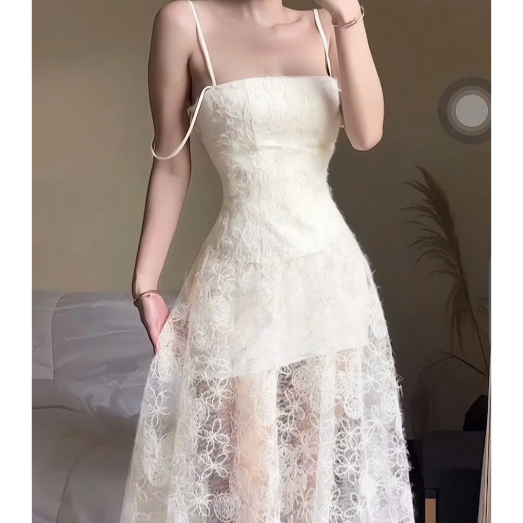 Đầm Cúp Ngực Phối Ren Dáng Dài - D1194