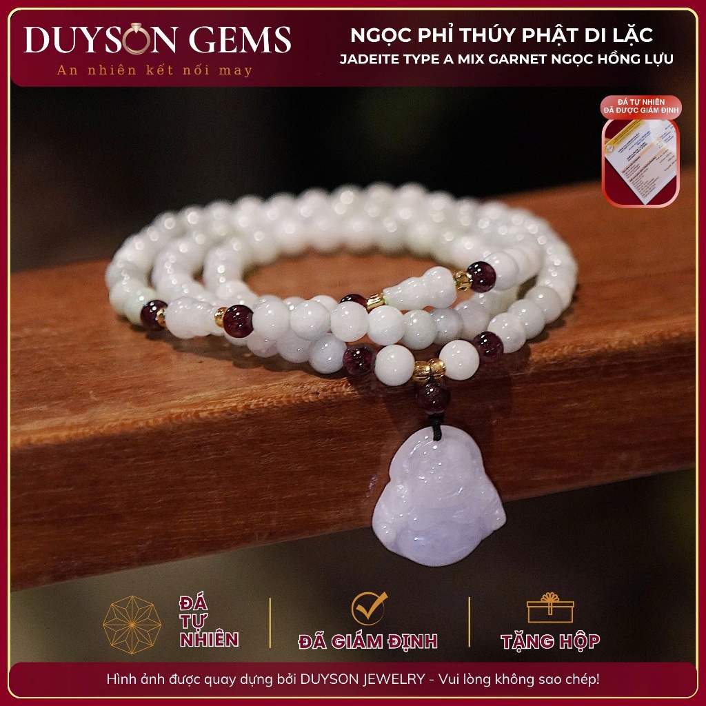 Vòng tay Duyson Gems ngọc phỉ thúy Type A quấn 3 vòng mix đá Garnet ...