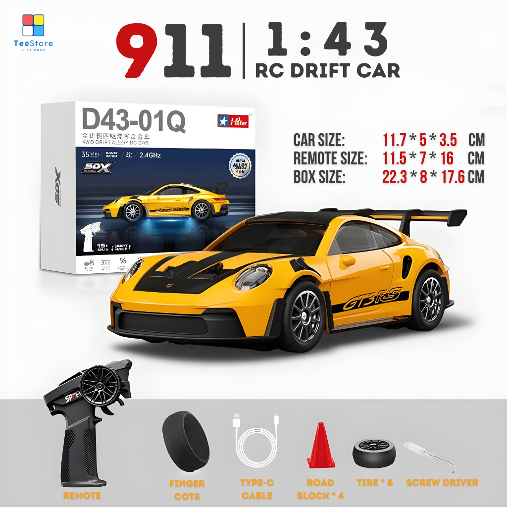 [RC Drift] Xe điều khiển từ xa dirft Porsche 911 & Nissan GTR tỉ lệ 1:43 - Gyro, Điều Tốc, Servo.