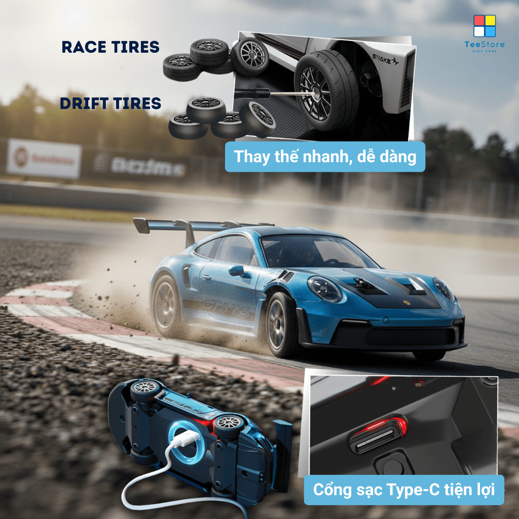 [RC Drift] Xe điều khiển từ xa dirft Porsche 911 & Nissan GTR tỉ lệ 1:43 - Gyro, Điều Tốc, Servo.