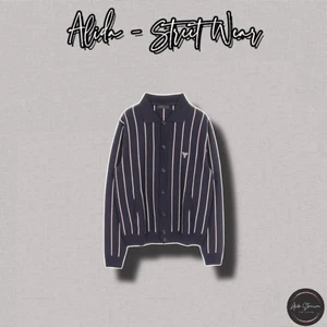 ⚡️[Hight Quality] Áo Khoác Len Cổ Bẻ Pr4 Cashmere Dệt Kim Nam Nữ - Điểm Nhấn Sọc Xanh Navy Cao Cấp Cardigan