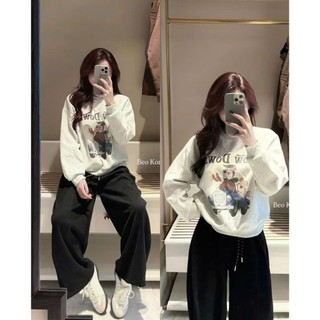 Áo Nỉ Nữ Sweter Chui Đầu Họa Tiết Cute Form Rộng QCCC Cao Cấp
