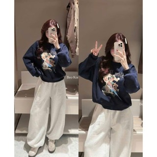 Áo Nỉ Nữ Sweter Chui Đầu Họa Tiết Cute Form Rộng QCCC Cao Cấp