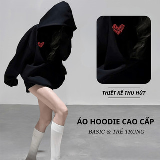 Set Bộ Nỉ Nữ Thu Đông CHEPOL In Trái Tim ( Áo Hoodie Đen + Quần Đùi Đen ) Chất Nỉ Chân Cua Cao Cấp, Dày Dặn - CP_xx249