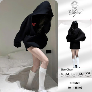 Set Bộ Nỉ Nữ Thu Đông CHEPOL In Trái Tim ( Áo Hoodie Đen + Quần Đùi Đen ) Chất Nỉ Chân Cua Cao Cấp, Dày Dặn - CP_xx249
