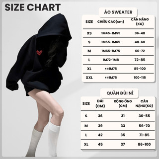 Set Bộ Nỉ Nữ Thu Đông CHEPOL In Trái Tim ( Áo Hoodie Đen + Quần Đùi Đen ) Chất Nỉ Chân Cua Cao Cấp, Dày Dặn - CP_xx249
